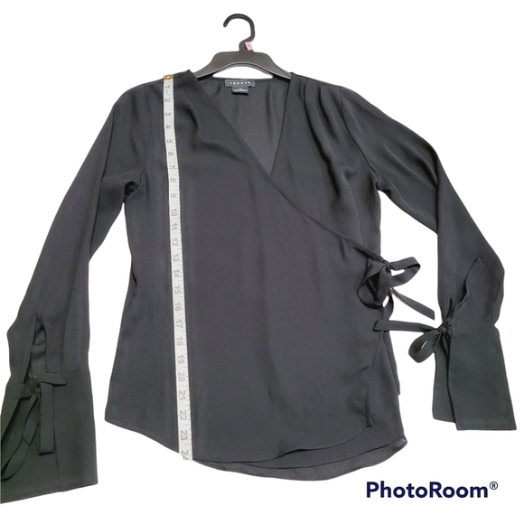 Trouve black sheer long sleeve wrap top - Picture 8 of 10